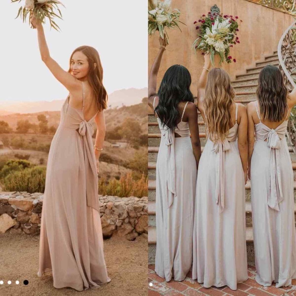 Show Me Your Mumu Lauren Tie Maxi Dress in color "Neutral Mauve Chiffon"